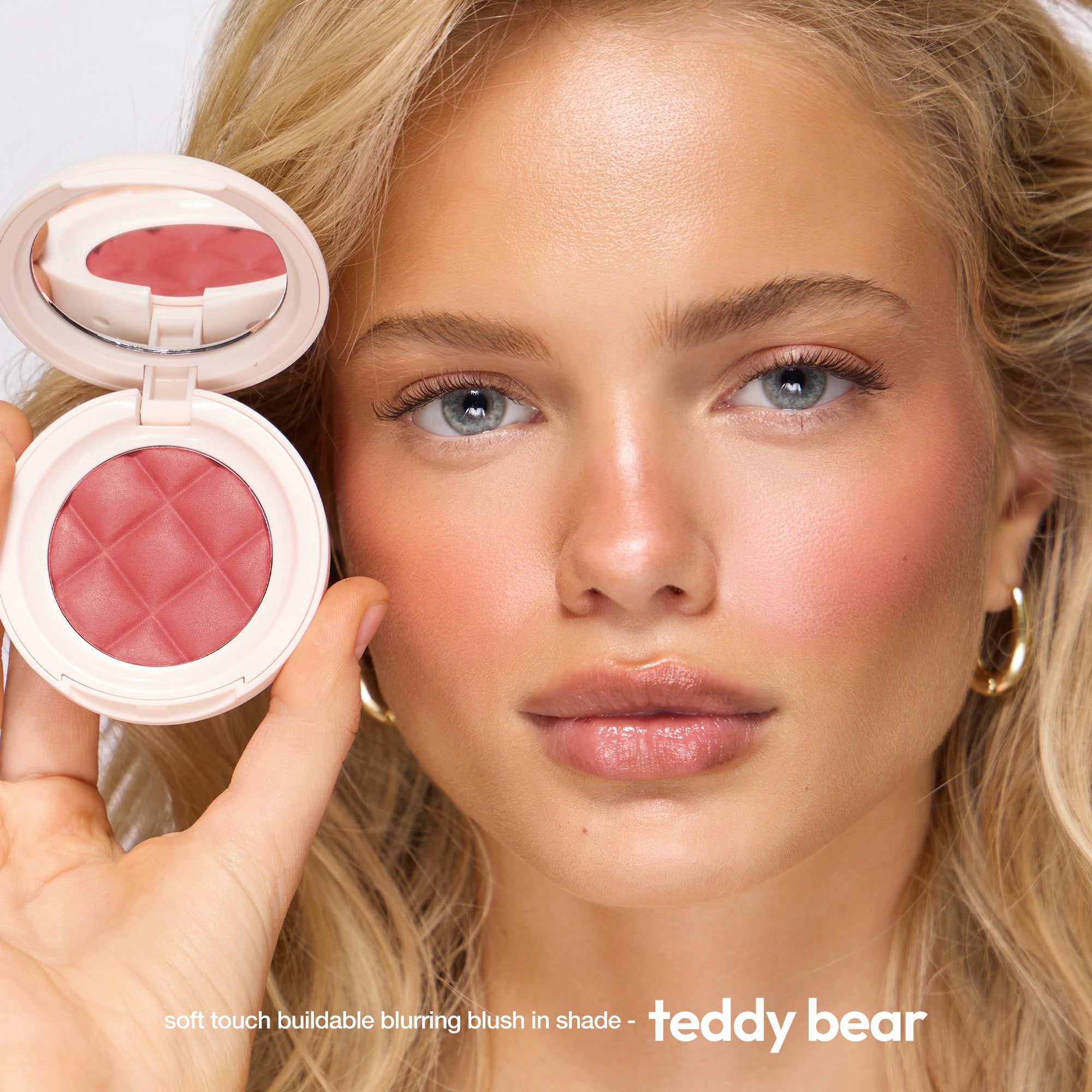 ICONIC London Teddy Bear Buildable Blurring Blush Model wearing blush