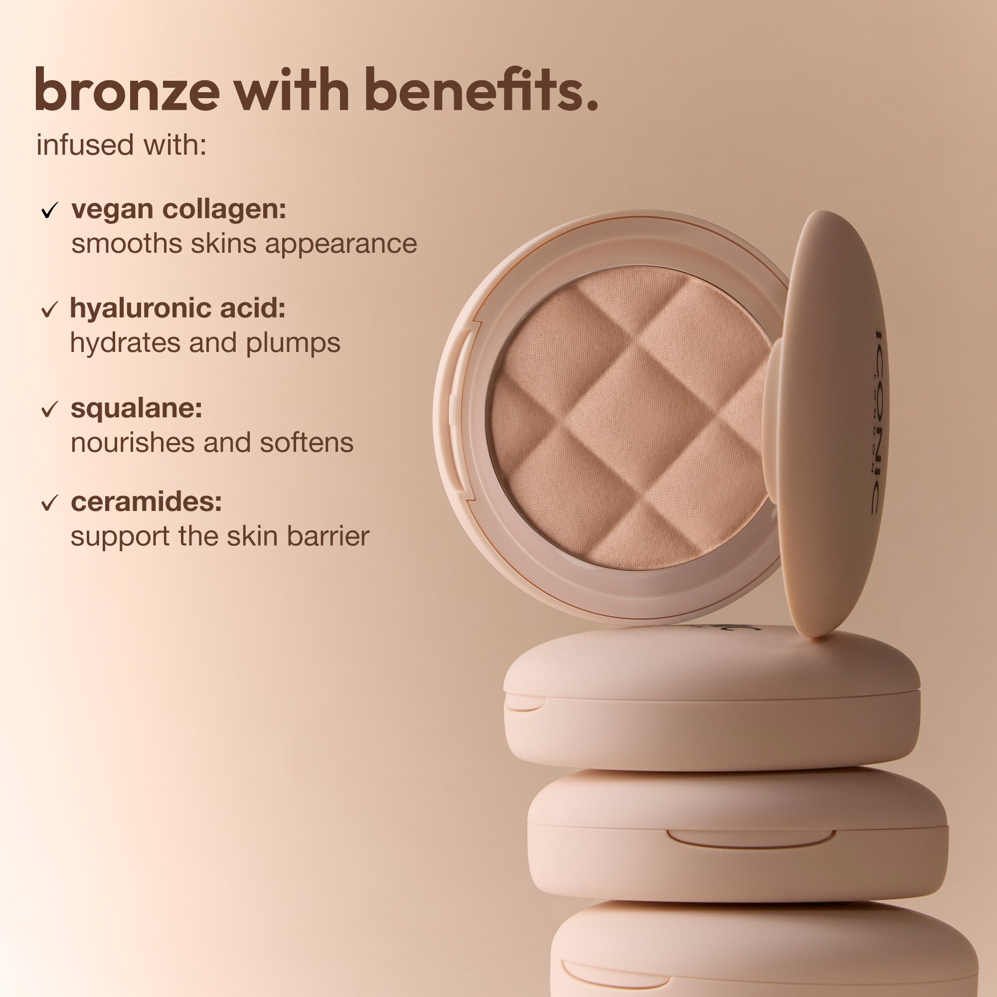 ICONIC London Fridays Buildable Blurring Bronze. Bronzer with benefits. Vegan Collagen, Hyaluronic Acid, Ceramides, Squalane