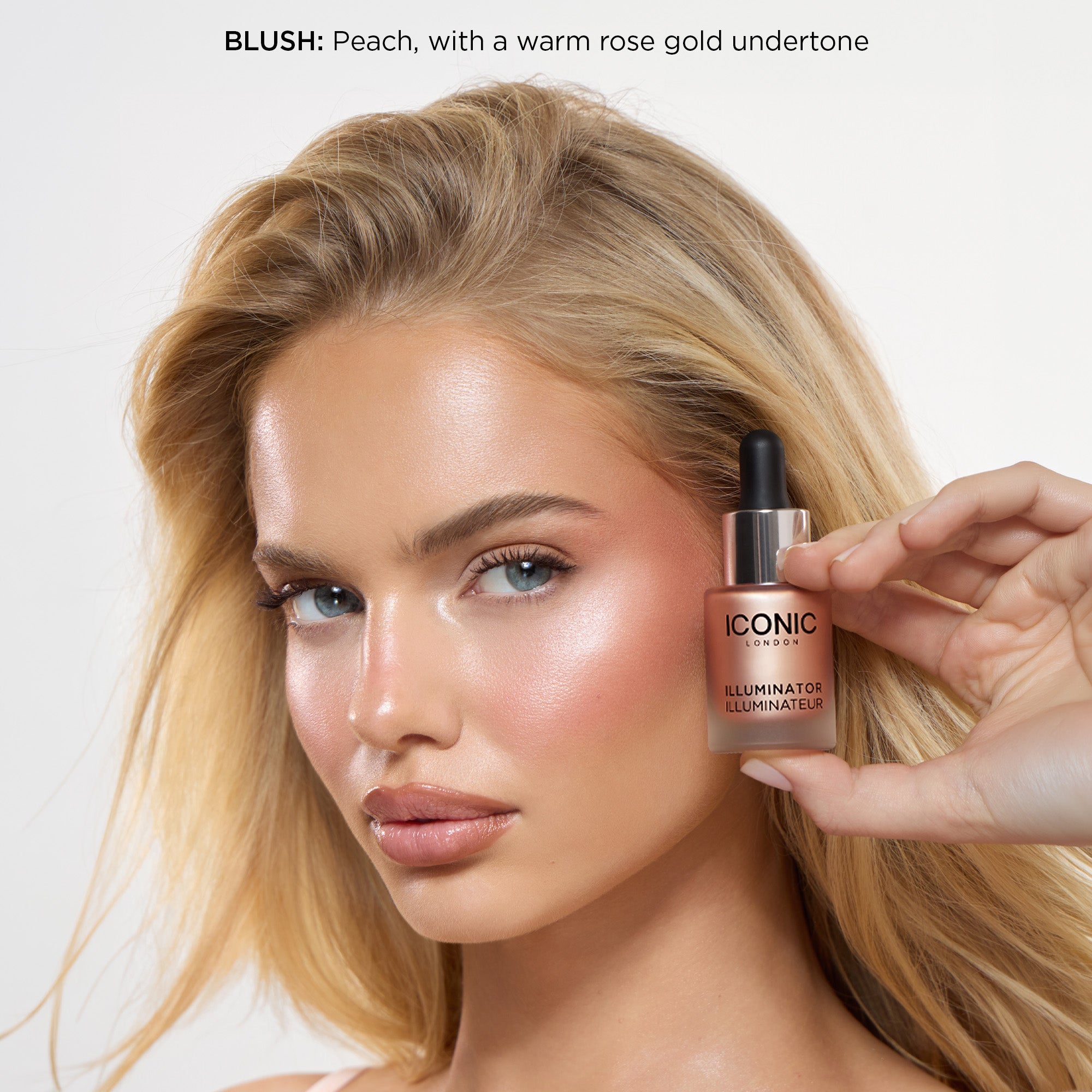 Iconic London Illuminator Liquid Highlighter Drops - Blush Peachy Rose Gold. Peach with a warm rose gold undertone