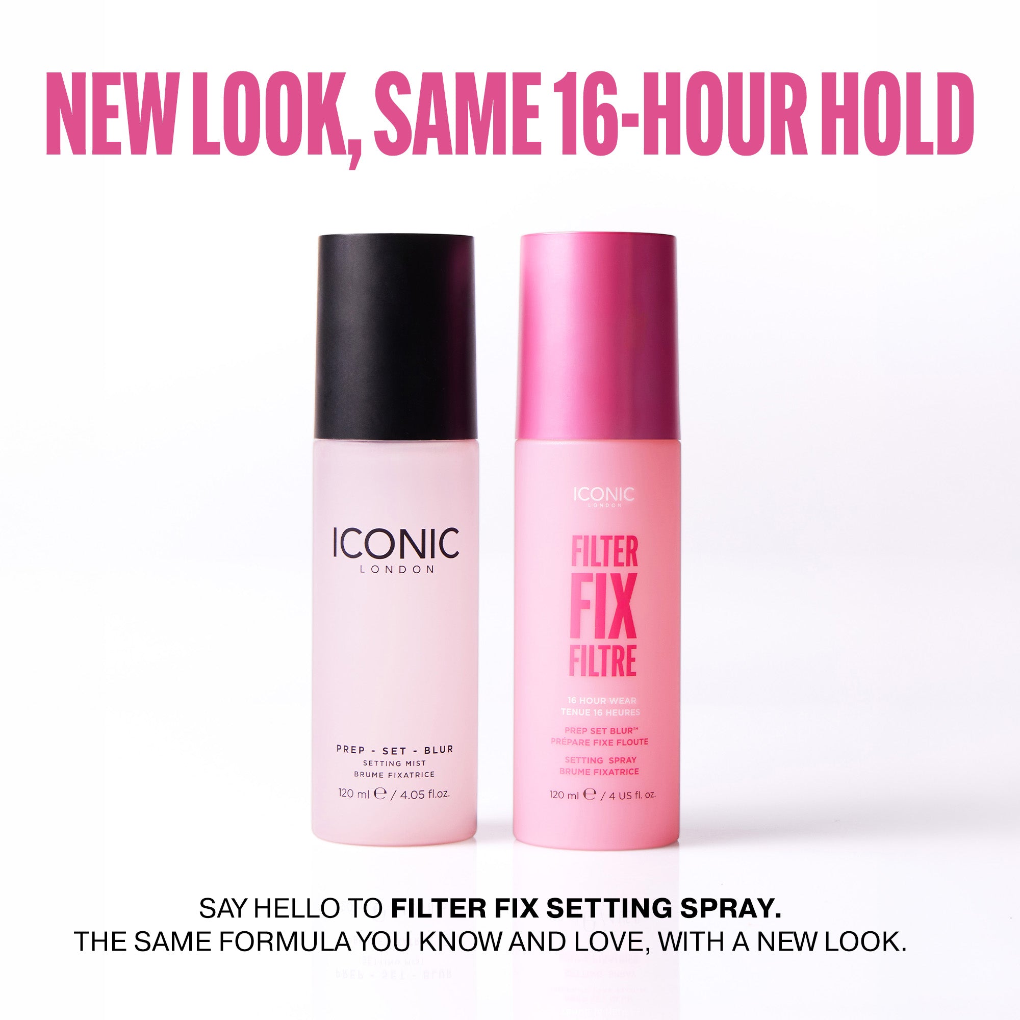 ICONIC London Filter Fix Setting Spray. New Look, Same 16-hour hold