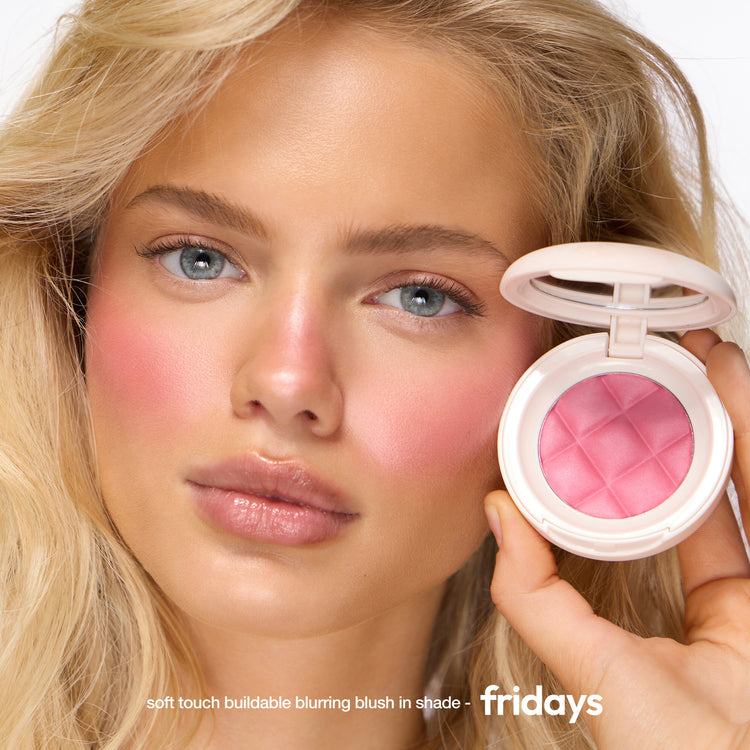 ICONIC London Fridays Buildable Blurring Blush Model wearing blush