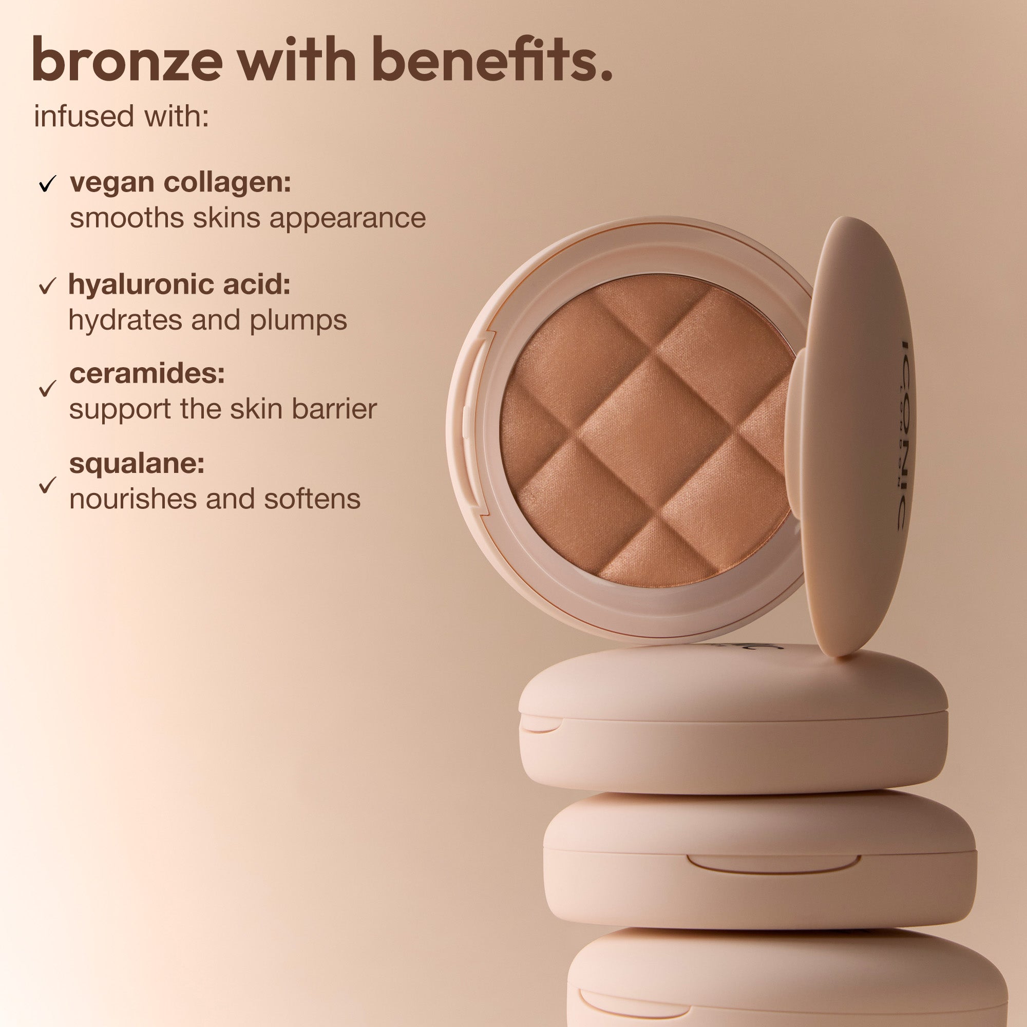 ICONIC London Fridays Buildable Blurring Bronze. Bronzer with benefits. Vegan Collagen, Hyaluronic Acid, Ceramides, Squalane