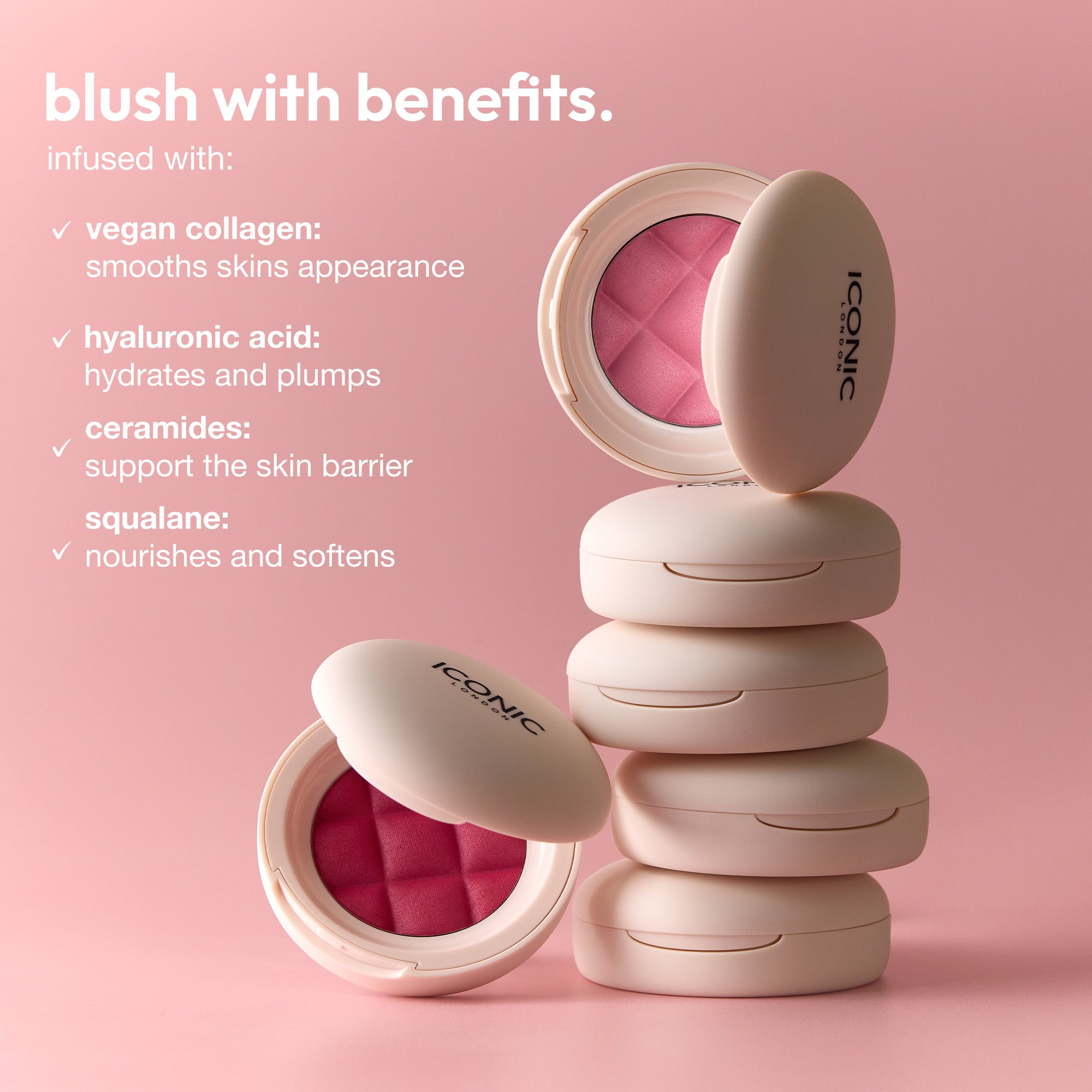 colour_teddy bear, | ICONIC London Teddy Bear Buildable Blurring Blush Blush with benefits. Vegan Collagen, Hyaluronic Acid, Ceramides, Squalane