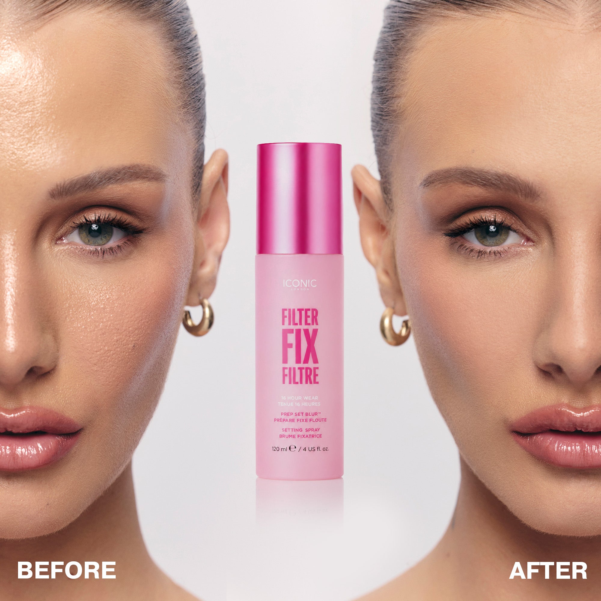 ICONIC London Filter Fix Setting Spray Before and After
