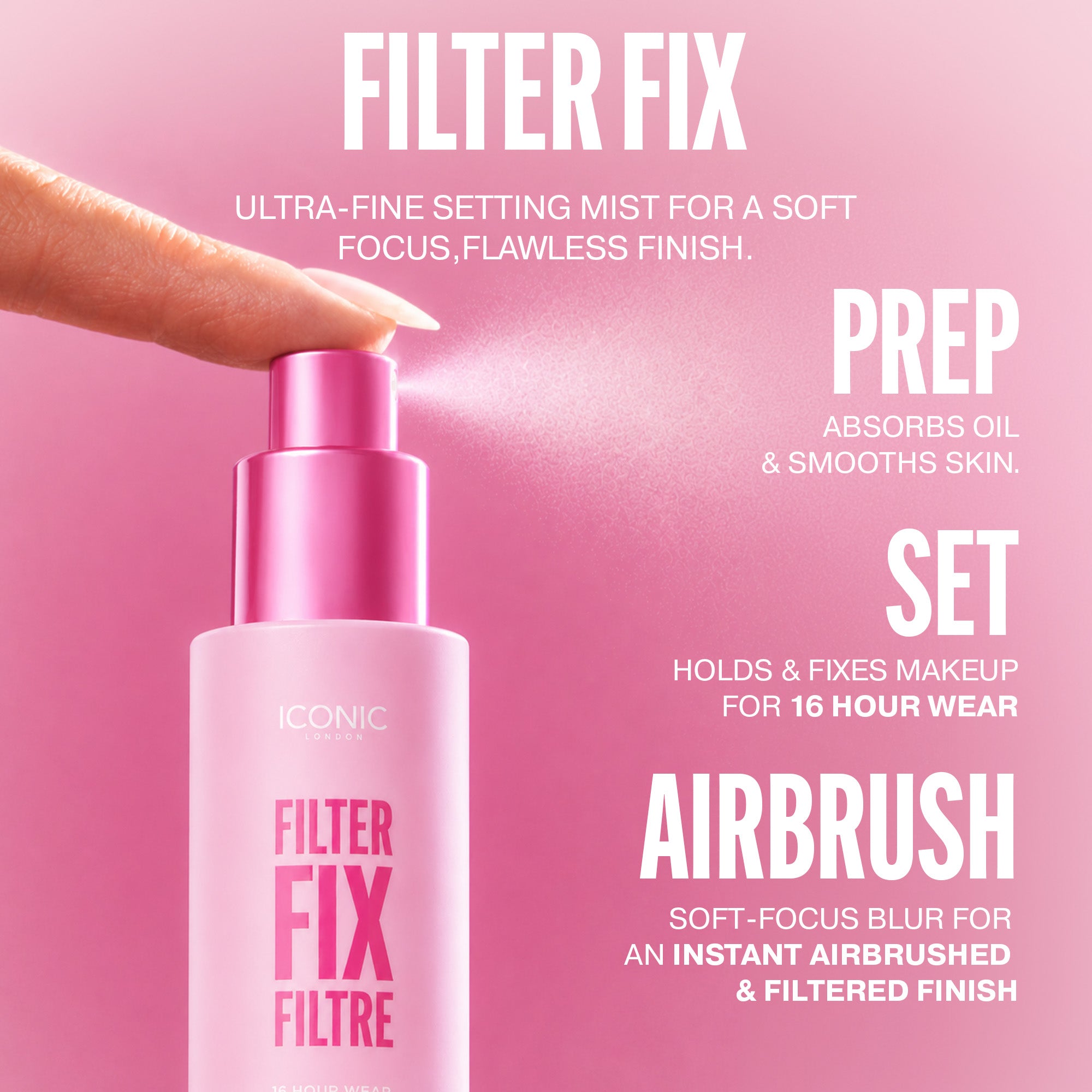 ICONIC London Filter Fix Setting Spray. Prep, Set, Airbrush
