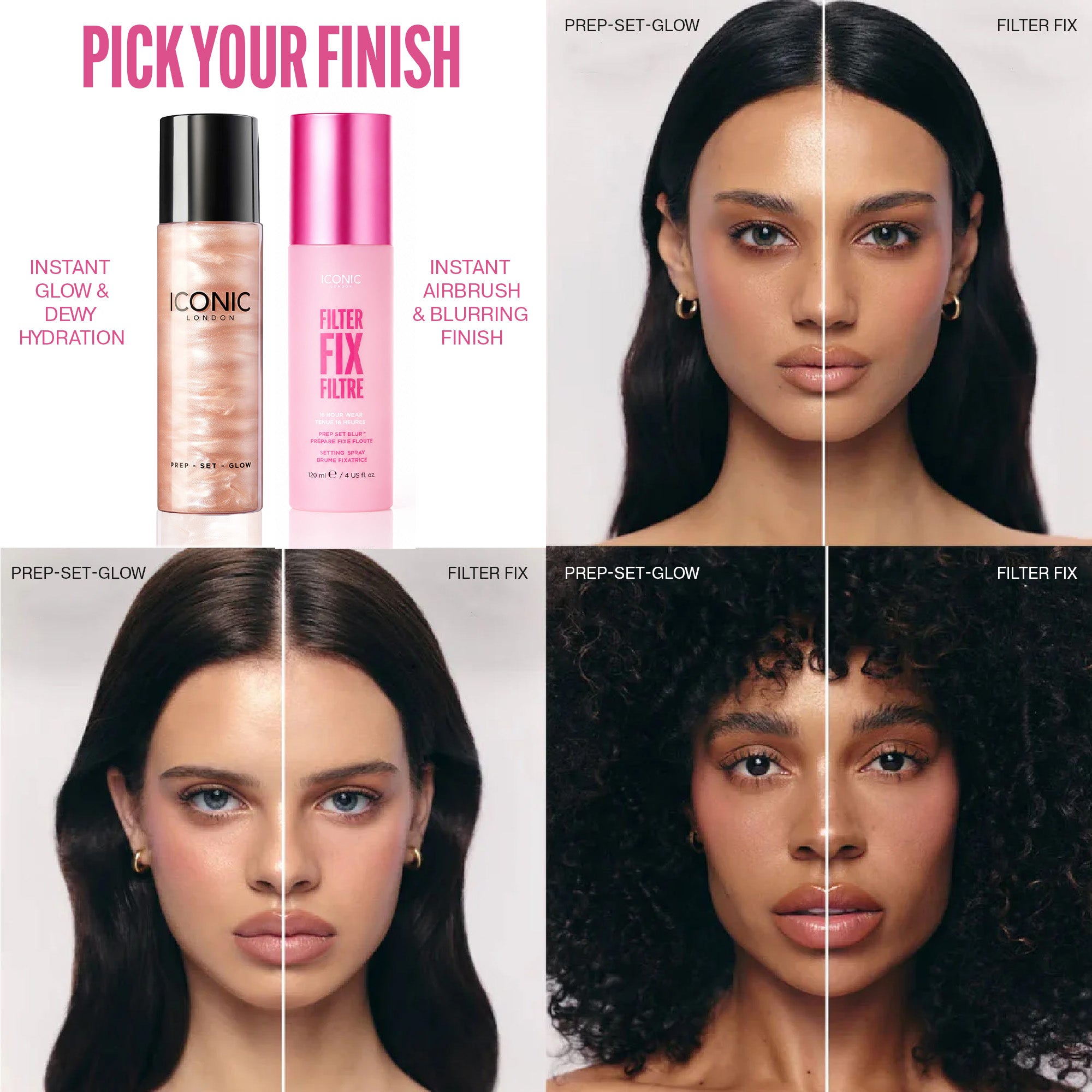ICONIC London Filter Fix Setting Spray vs Prep Set Glow