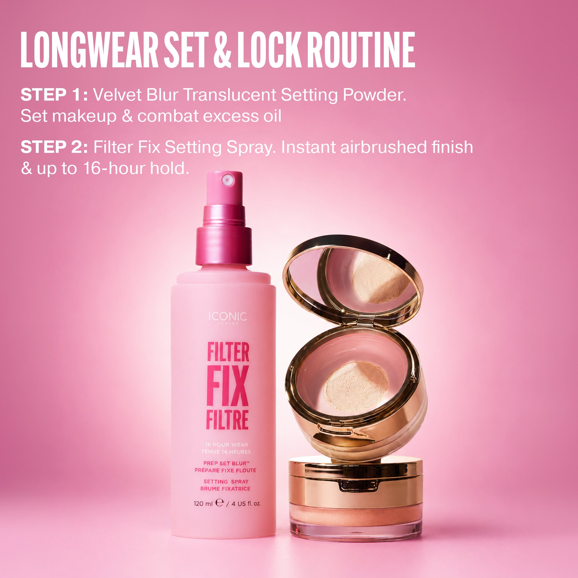 ICONIC London Filter Fix Setting Spray. Longwear Set & Lock Routine