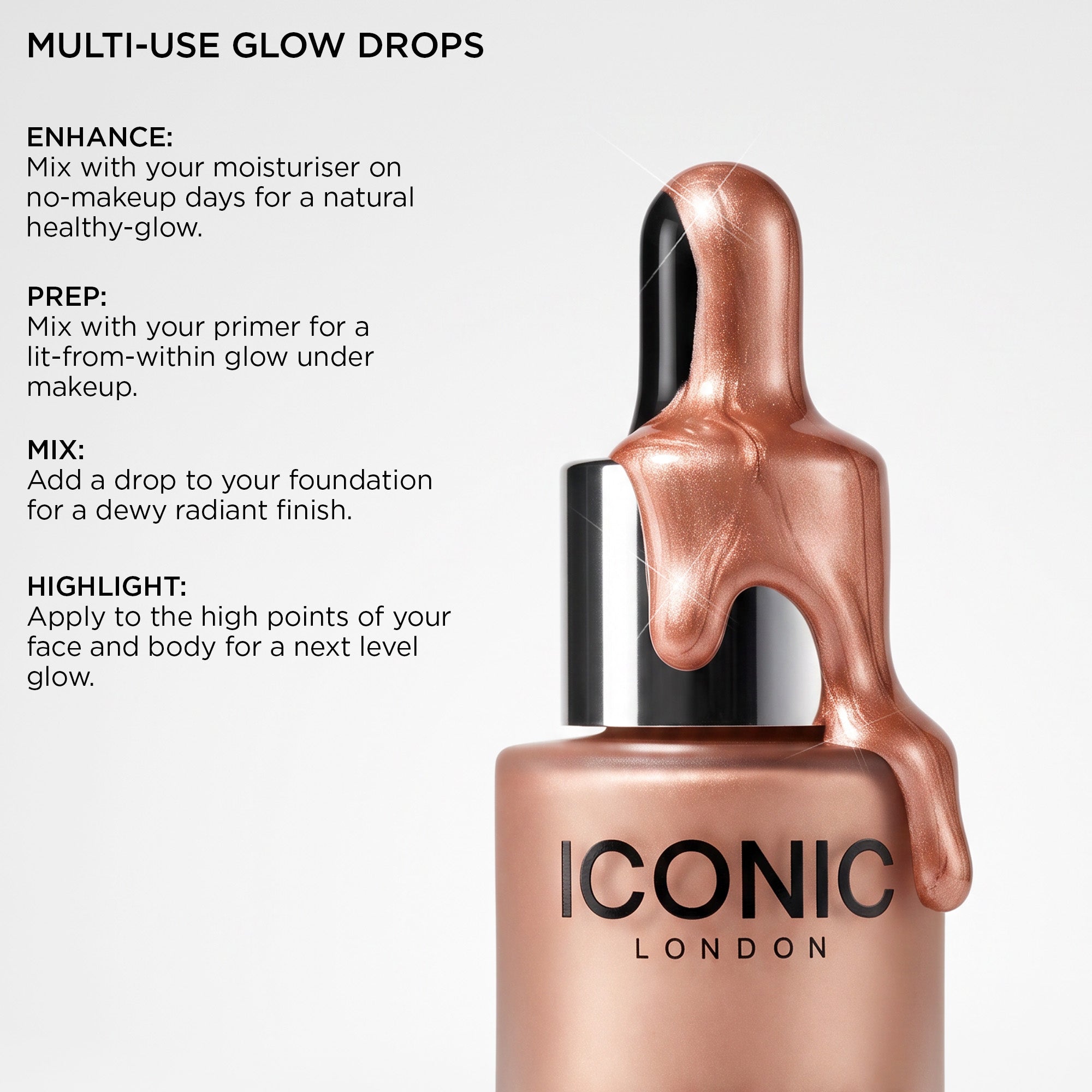 Iconic London Illuminator Liquid Highlighter Drops - Blush Peachy Rose Gold Multi Use Glow Drops