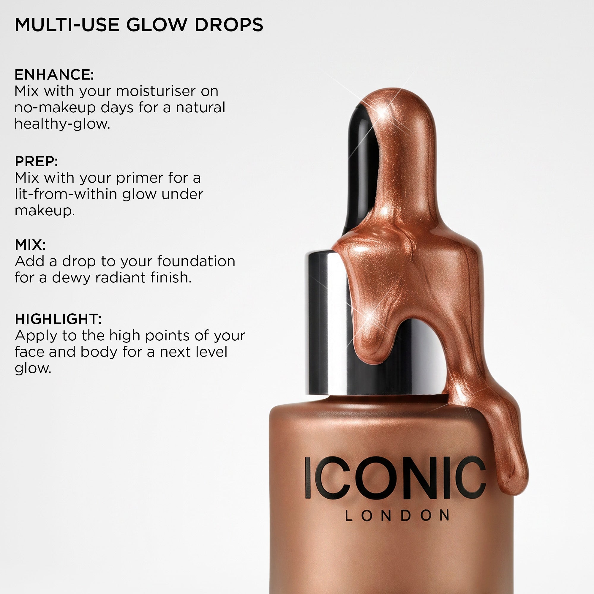 colour_Glow (Terracotta Bronze), | Iconic London Illuminator Liquid Highlighter Drops - Glow Terracotta Bronze Multi Use Glow Drops