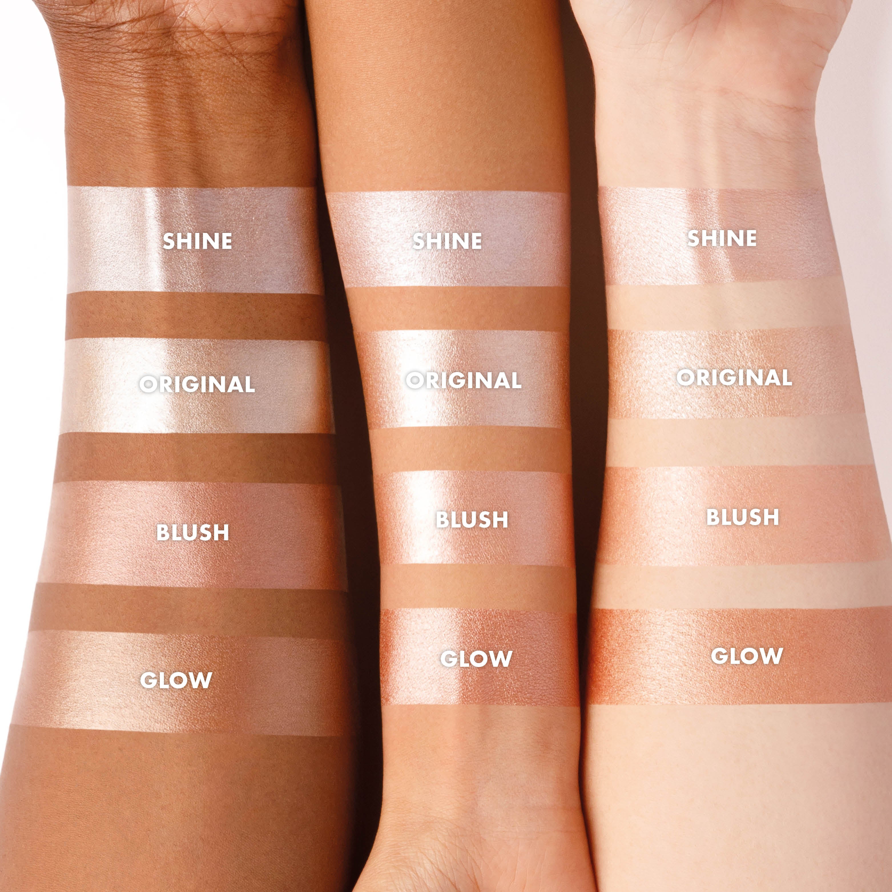 colour_Blush (Peachy Rose Gold), colour_Shine (Pink Pearl), colour_Glow (Terracotta Bronze), colour_Original (Champagne Shimmer)