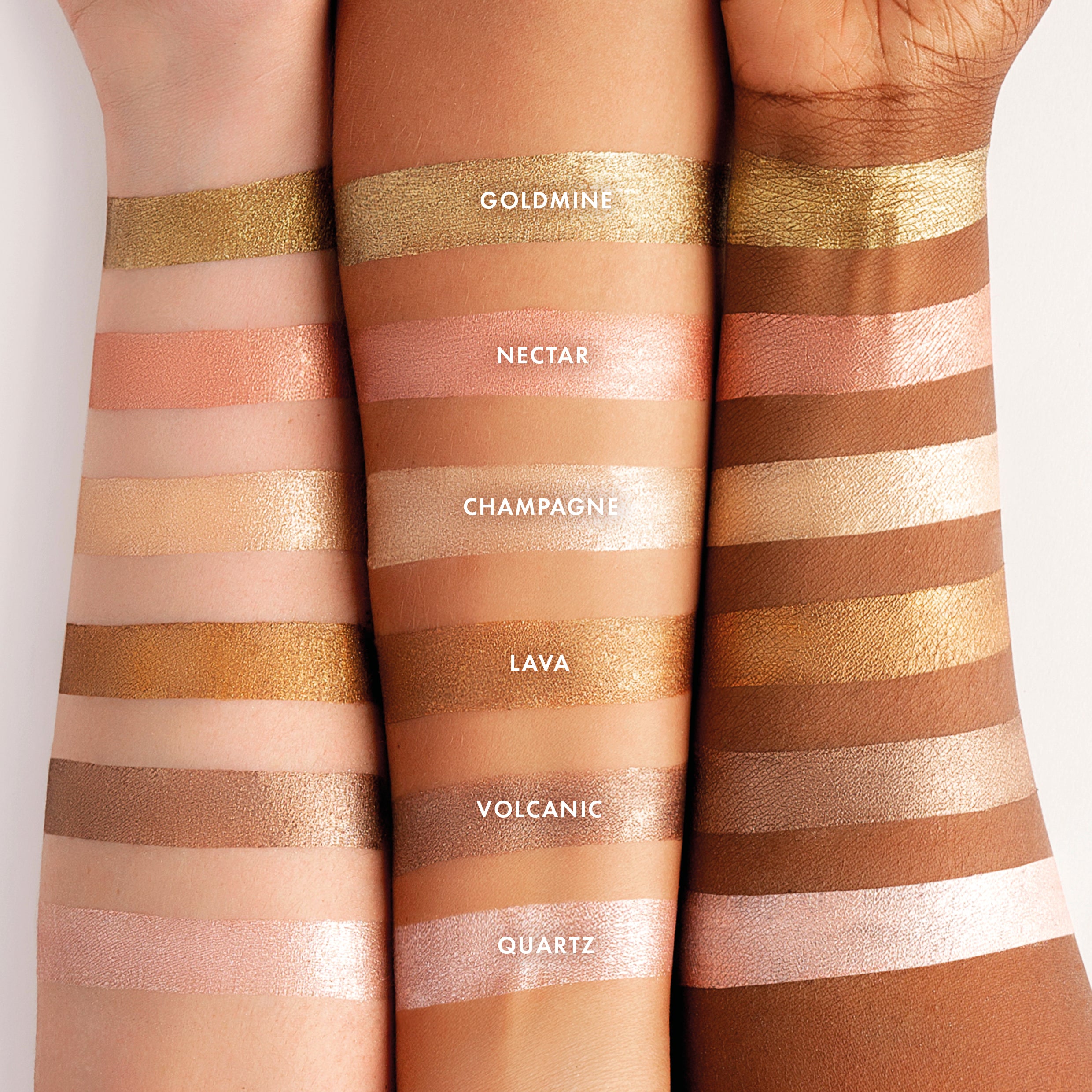 colour_ Goldmine (Show-off Gold), colour_ Nectar (Rose Gold), colour_ Champagne (Original Champagne), colour_ Lava (Burnt Copper), colour_Volcanic (Molten Bronze), colour_Quartz (Sugar Pink)